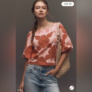 NWT $128 By Anthropologie Cotton Puff-Sleeve Cutwork Blouse S